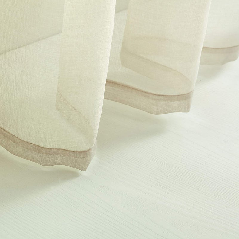 MISS SELECTEX Linen Look Pom Pom Tasseled Sheer Curtains - Rod Pocket Voile Semi-Sheer Curtains for Living and Bedroom, Set of 2 Curtain Panels (52 x 72 inch, Nature) - Image 3